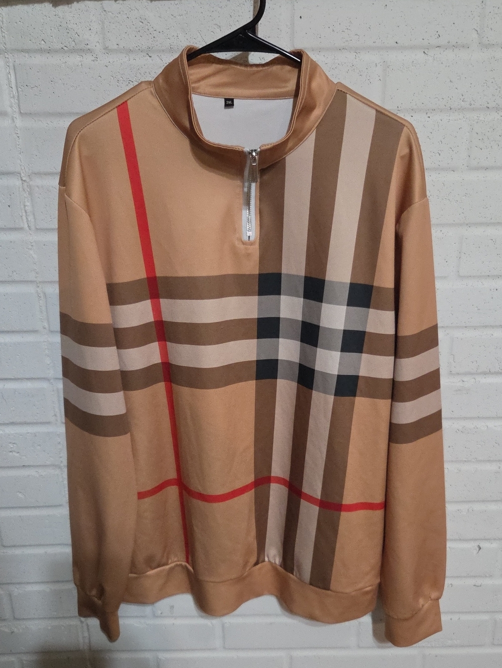 Men's Half-Zip Check Pullover Sweater - Tan